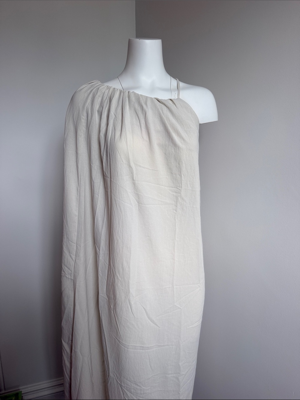 Zara One-Shoulder Cream Draped Maxi Dress